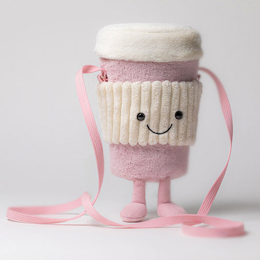 Amuseables Coffee-To-Go Pink Bag - Soft Plush Novelty Bag | Wobblepaws