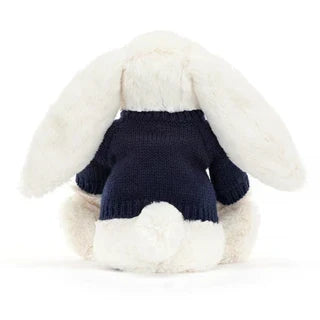Bashful Cream Bunny with Personalized Navy Jumper