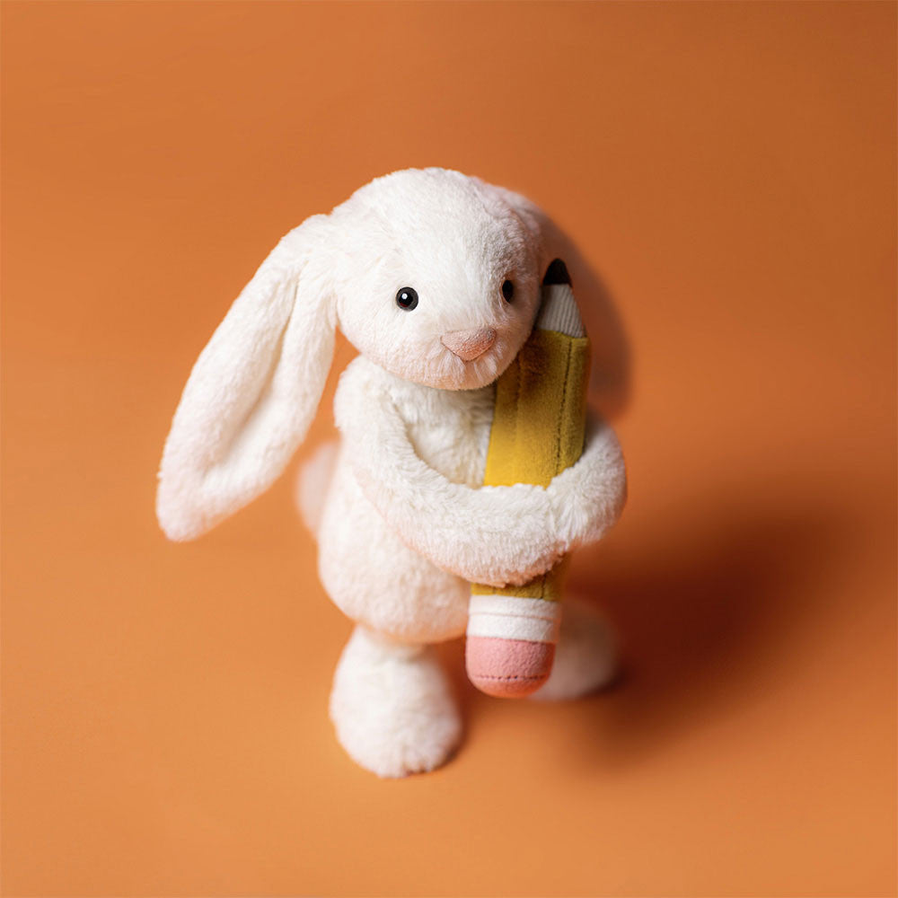 Bashful Bunny With Pencil - Soft Novelty Toy | Wobblepaws