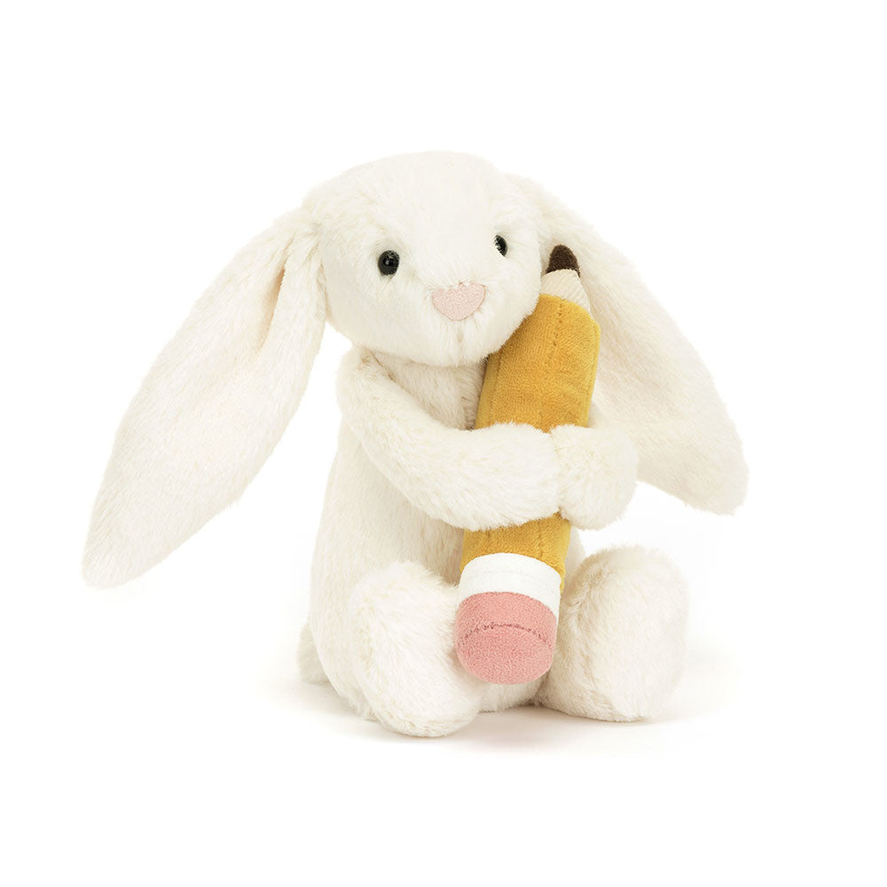 Bashful Bunny With Pencil - Soft Novelty Toy | Wobblepaws
