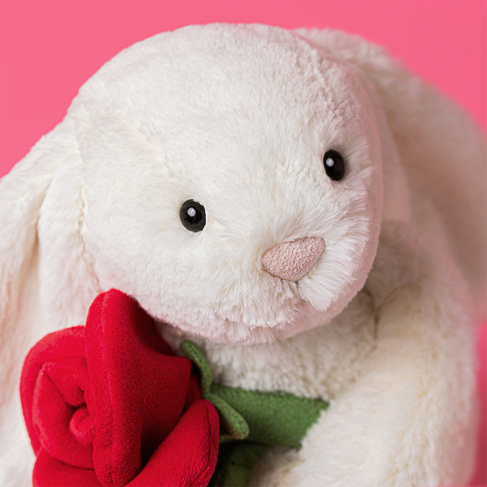 Cream Bunny With Rose - Soft Stuffed Rabbit | Wobblepaws