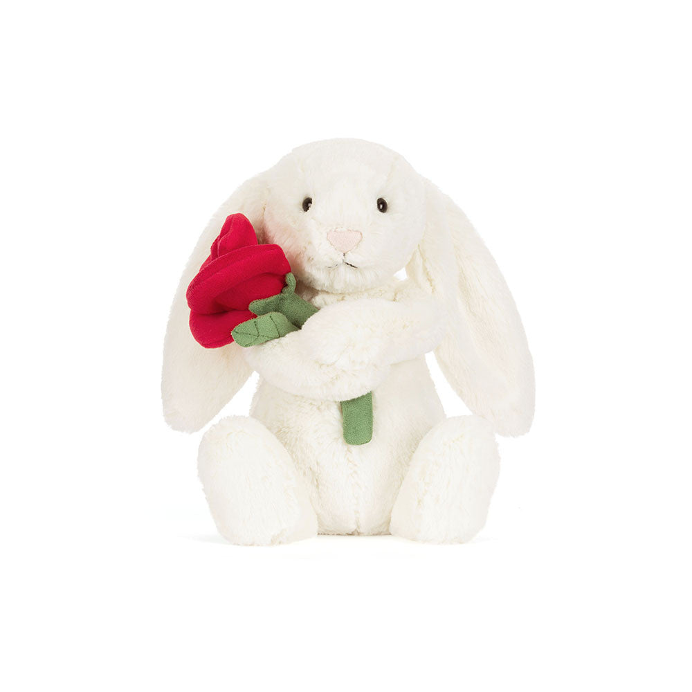 Cream Bunny With Rose - Soft Stuffed Rabbit | Wobblepaws