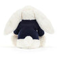 Bashful Cream Bunny with Personalized Navy Jumper