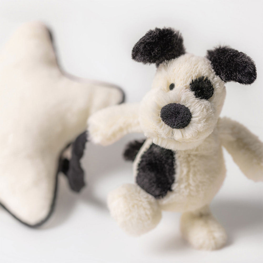 Bashful Black & Cream Puppy Musical Pull - Soft Novelty Toy | Wobblepaws