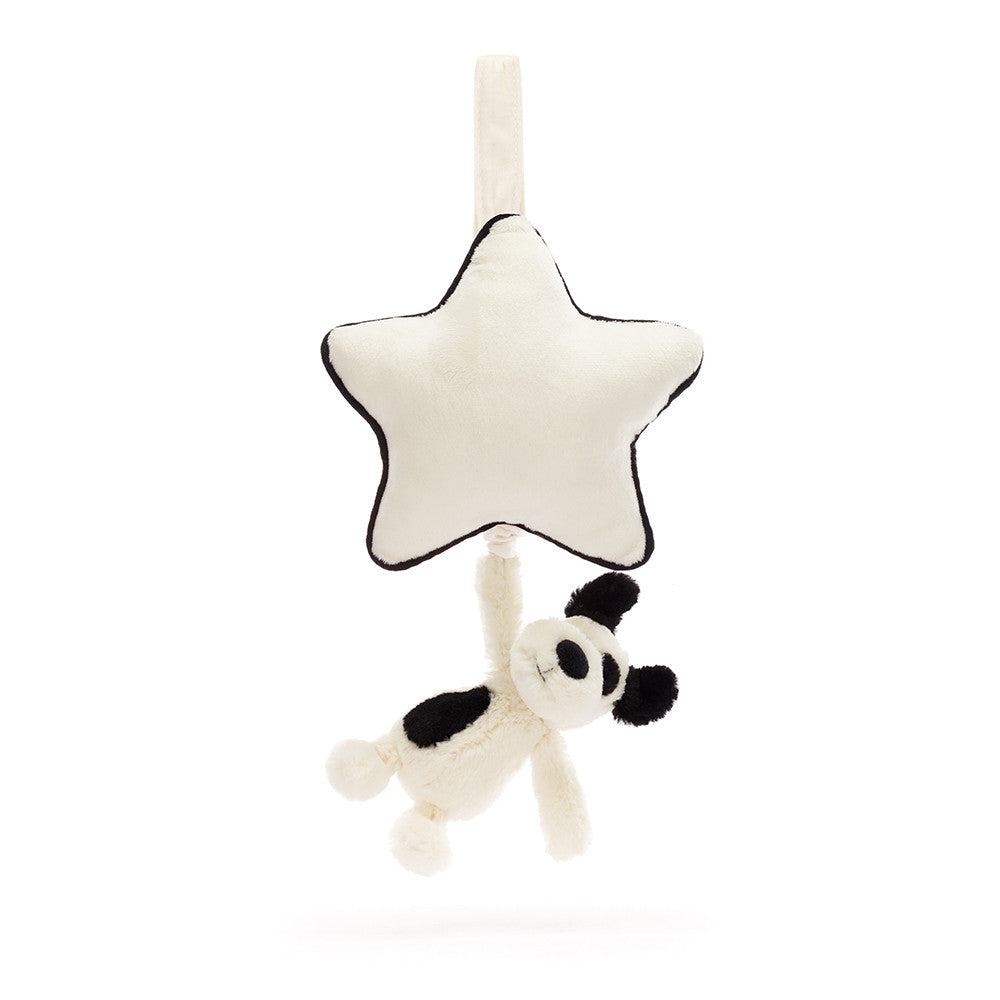 Bashful Black & Cream Puppy Musical Pull - Soft Novelty Toy | Wobblepaws